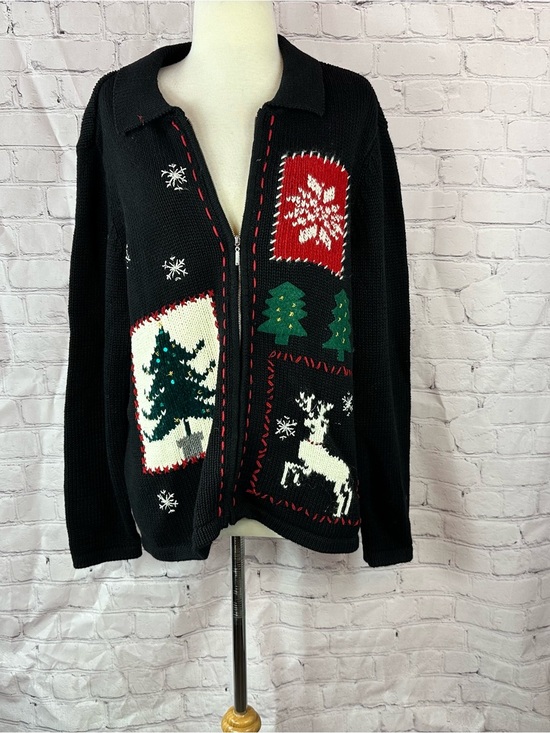 Crazy Horse By Liz Claiborne Sweaters - vtg crazy house liz claiborne christmas Zip-Front Cardigan Sweater women XL